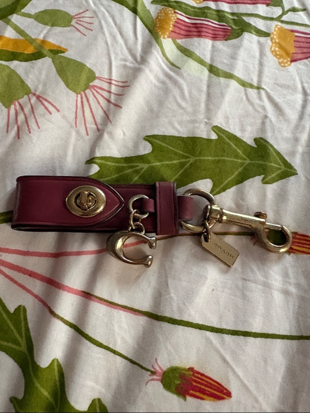 Coach Leather Key Fob with Gold Hardware - Dark Pink